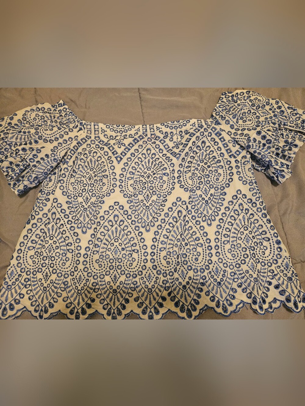 Lilly Pulitzer White Off-Shoulder Top with Blue Embroidery